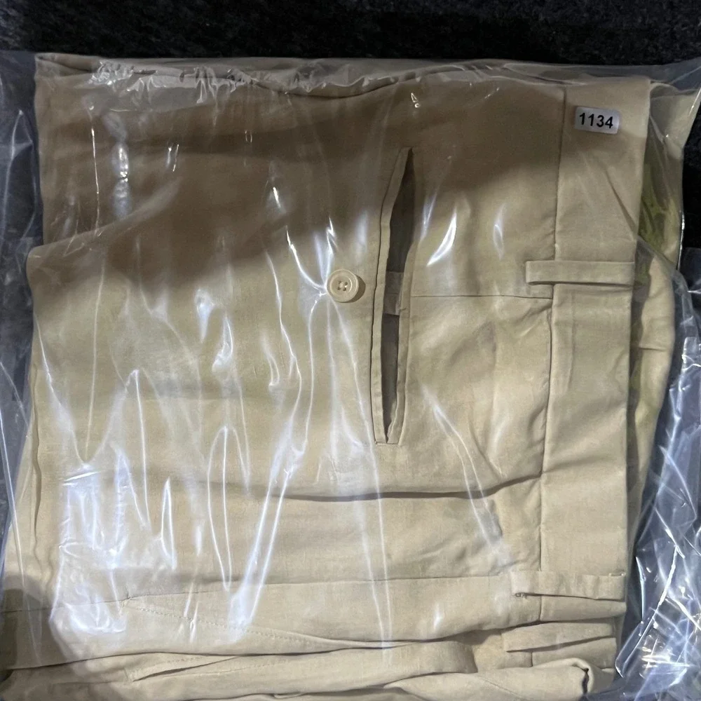 Vintage Polo Ralph Lauren Trousers Mens 44B-32 Tan Linen Silk Blend Pleated